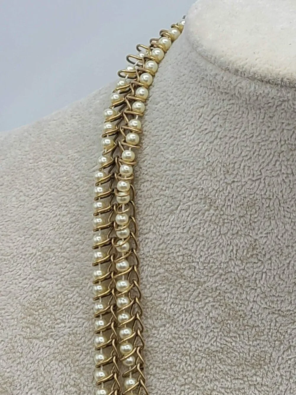 J Crew Small Pearl in Gold Tone Long Chain Necklace